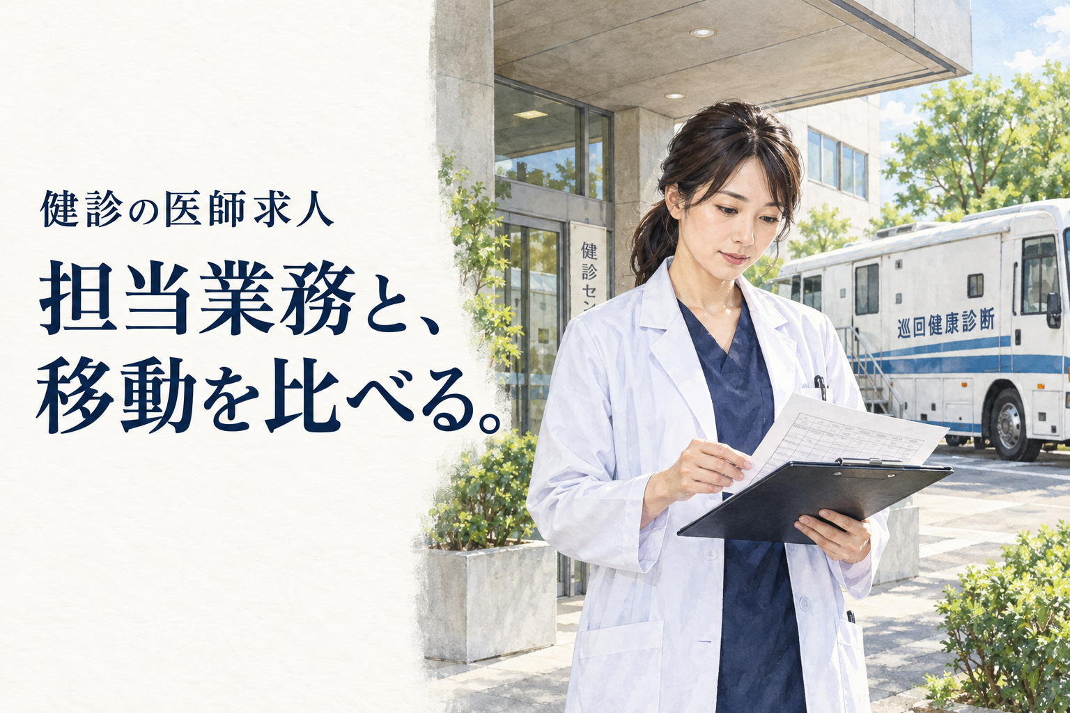 健診 医師 求人。健診の医師求人を、問診・検査などの担当業務、勤務場所、移動、応募要件に分けて比較します。